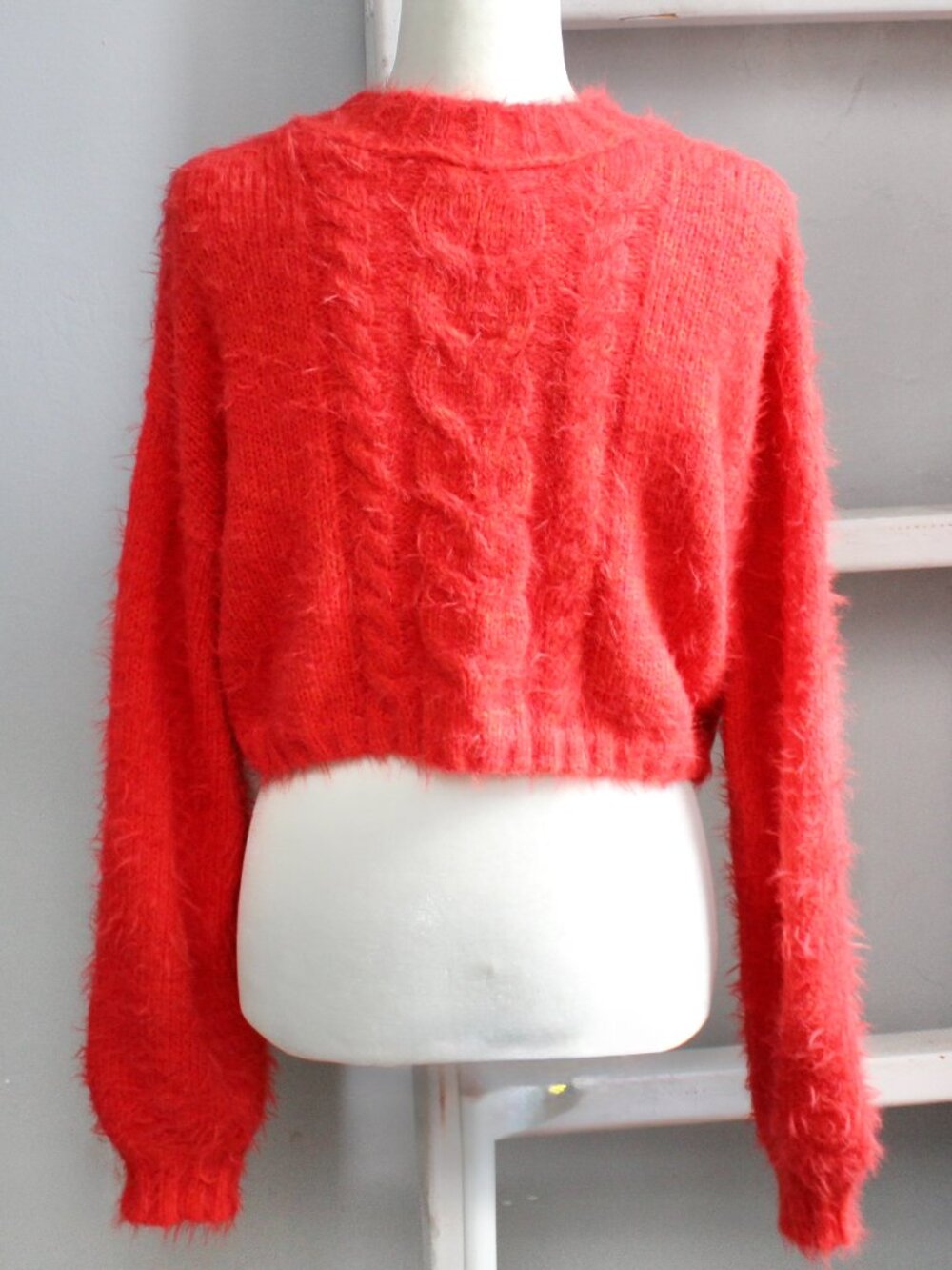 Free People x Revolve Willow Fuzzy Crop Button Cardigan Fiery Red Size Small - Picture 3 of 7